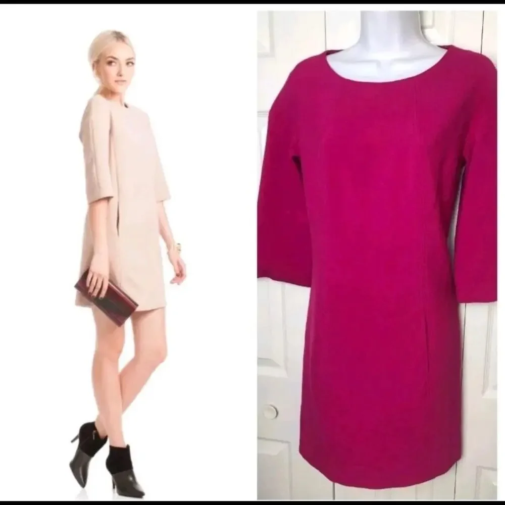 Trina Turk Corrin Double Weave Dress fuchsia shift dress quarter length sleeves